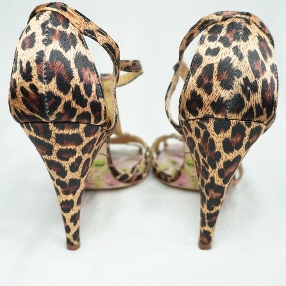 Betsey Johnson sz 8.5M Vero Cuoio Strappy Sandal Leopard Print Rhinestone Heels - Picture 5 of 9
